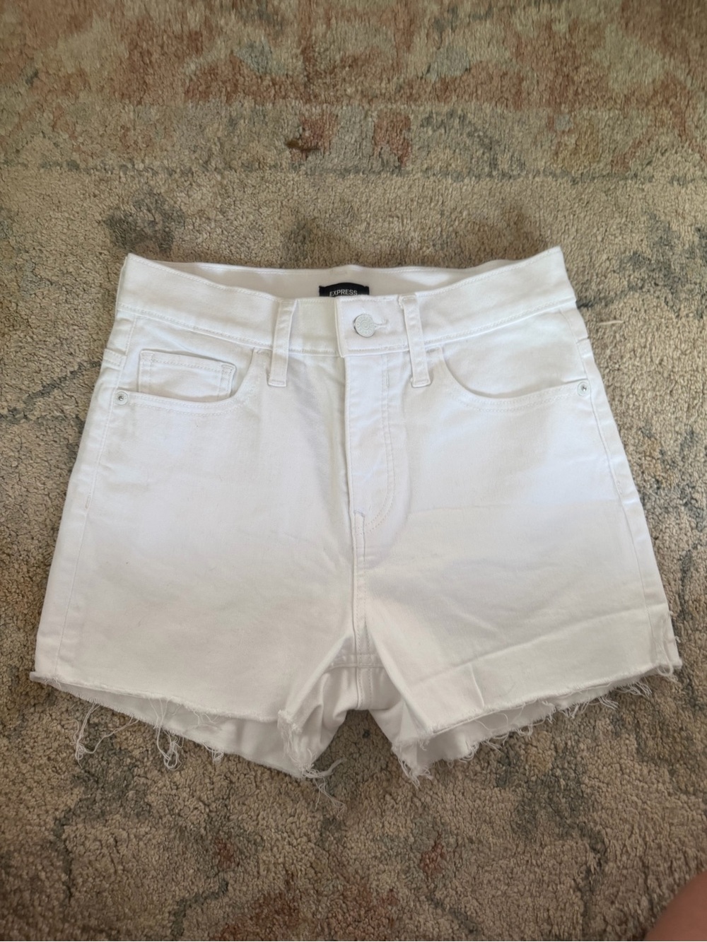 Express White High-Rise Denim Shorts